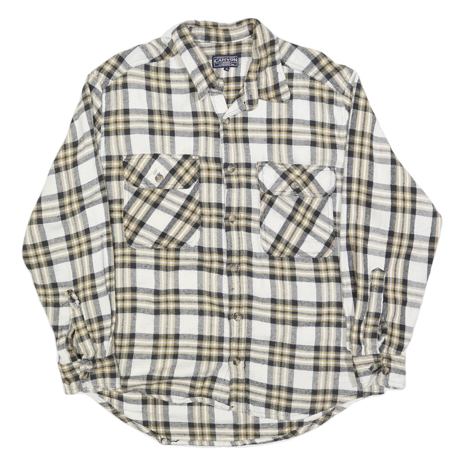 CANYON Mens Beige & Black Check Shirt XL Casual Cotton Flannel Long Sleeve