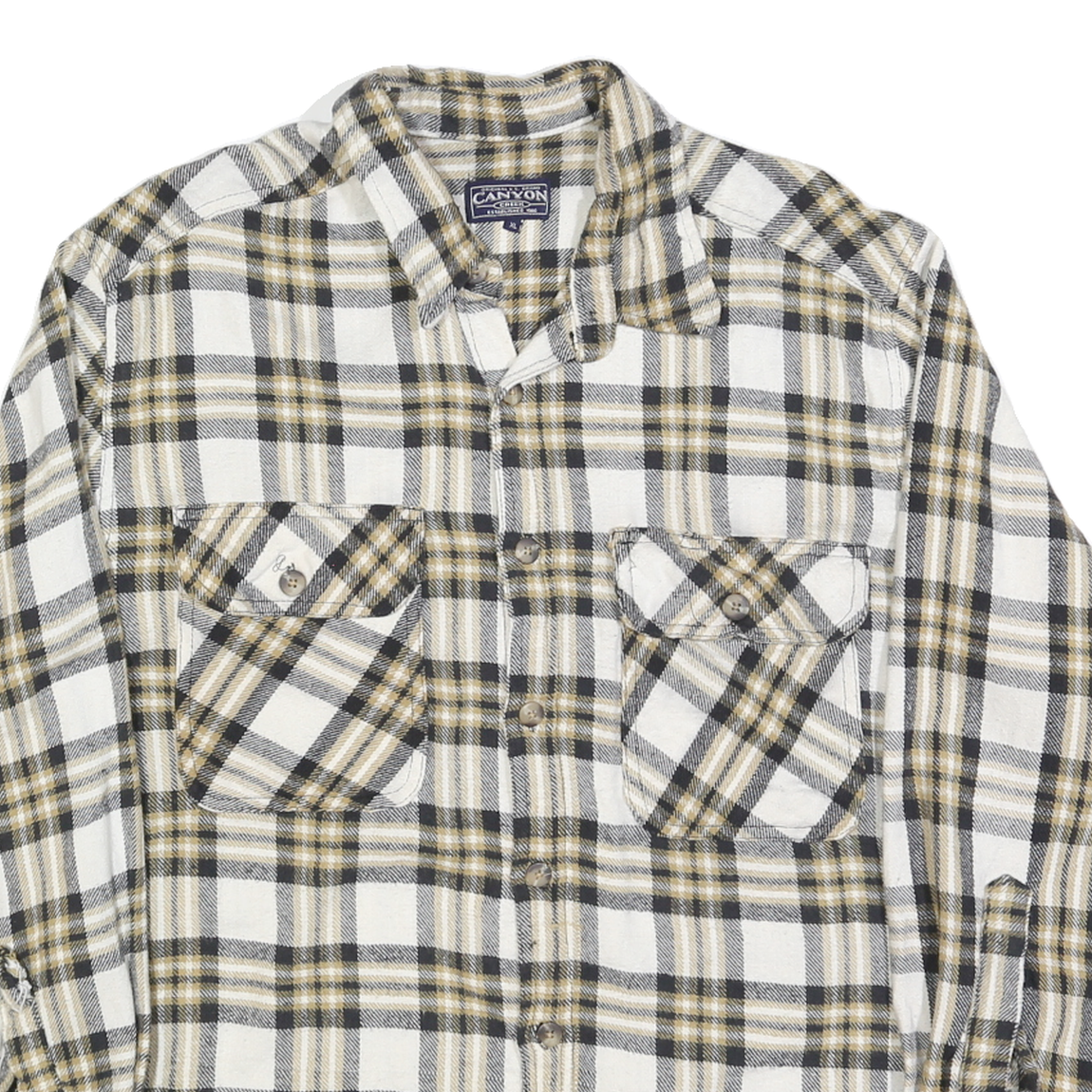 CANYON Mens Beige & Black Check Shirt XL Casual Cotton Flannel Long Sleeve