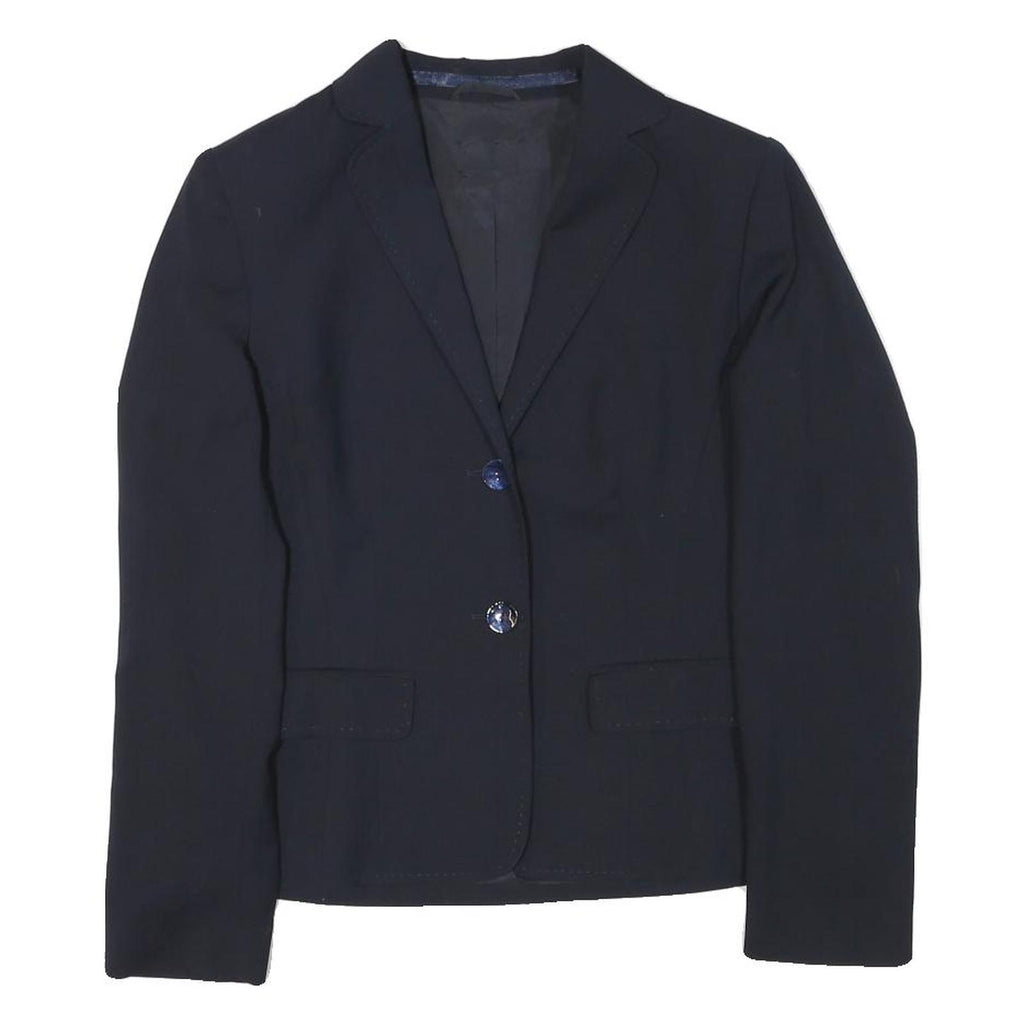 Womens Navy Blue Plain Classic Button Wool Blend Jacket XS Tailored Blazer