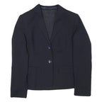 Womens Navy Blue Plain Classic Button Wool Blend Jacket XS Tailored Blazer