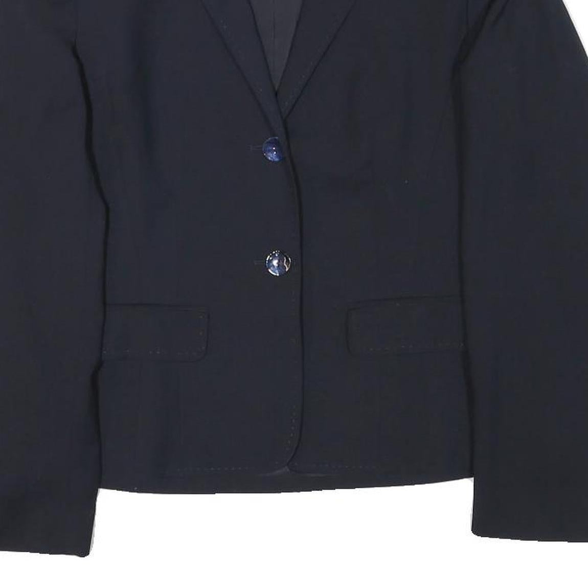 Womens Navy Blue Plain Classic Button Wool Blend Jacket XS Tailored Blazer