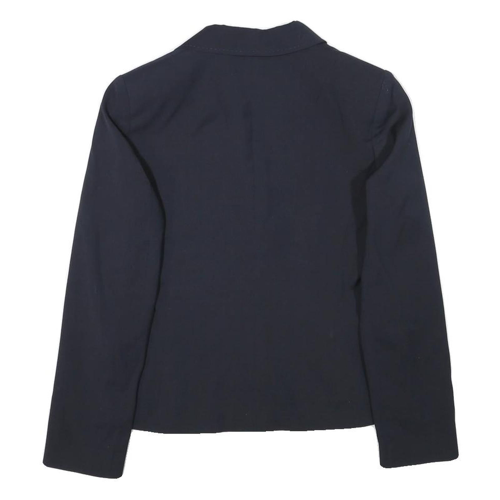 Womens Navy Blue Plain Classic Button Wool Blend Jacket XS Tailored Blazer