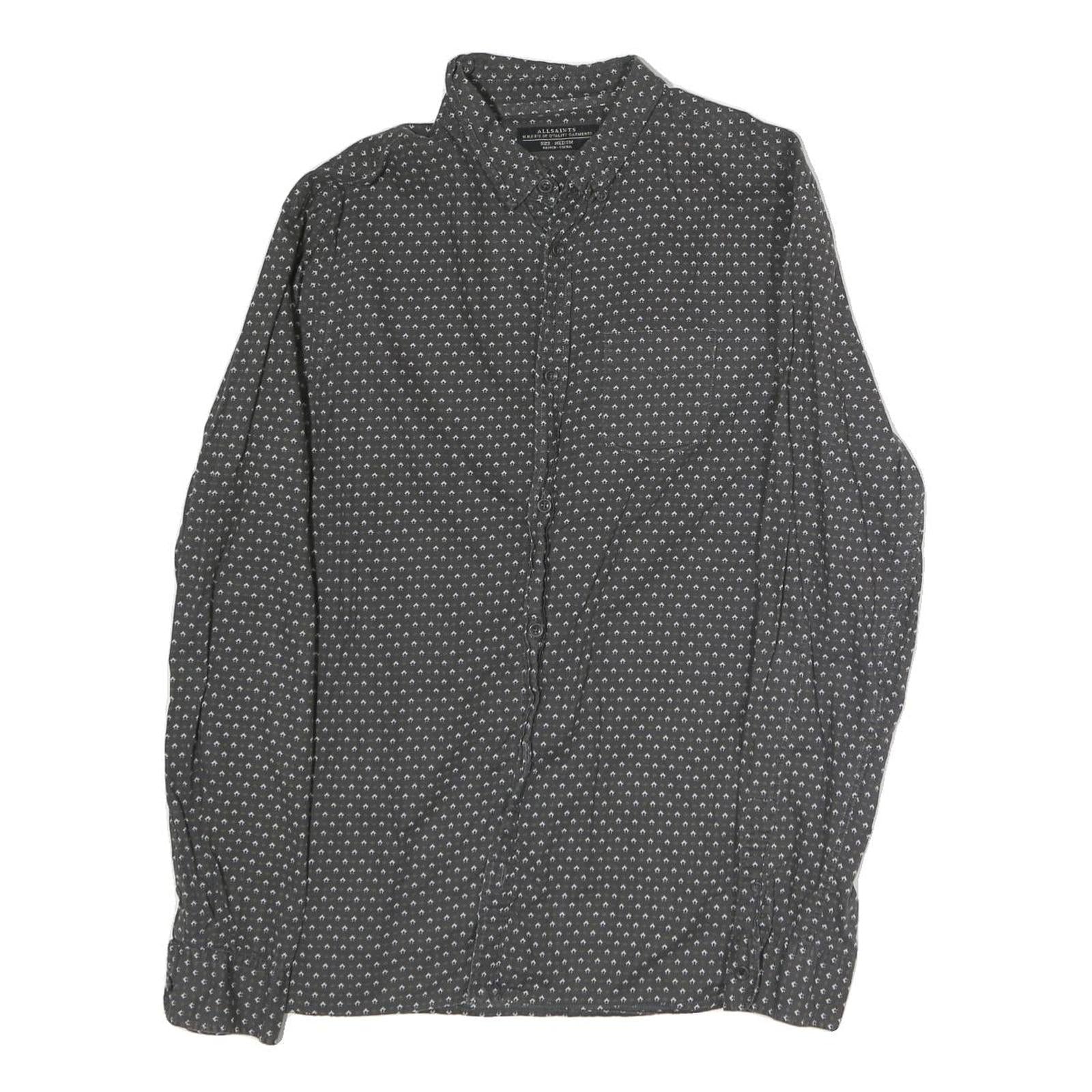 ALL SAINTS Mens Grey & White Printed Cotton Shirt M Casual Button-Up Long Sleeve