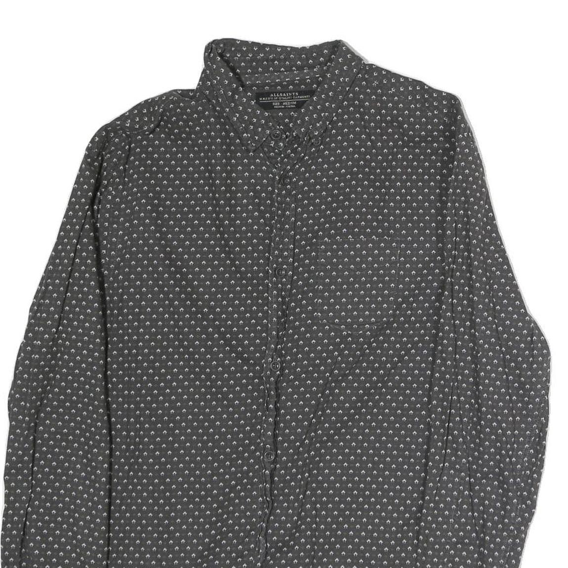 ALL SAINTS Mens Grey & White Printed Cotton Shirt M Casual Button-Up Long Sleeve