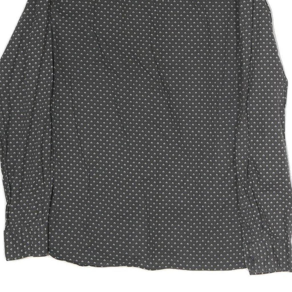 ALL SAINTS Mens Grey & White Printed Cotton Shirt M Casual Button-Up Long Sleeve