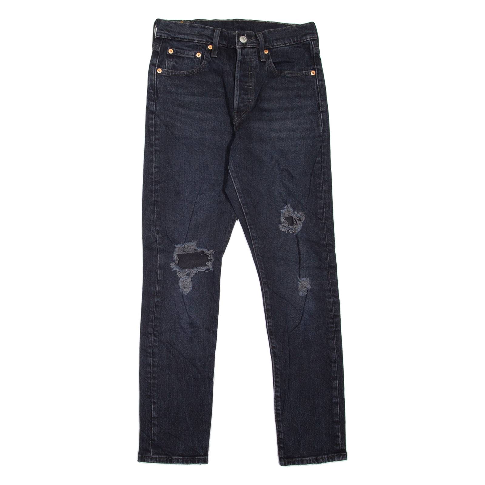 LEVI'S 501S Jeans BIG E Distressed Womens Black Skinny Straight W25 L28