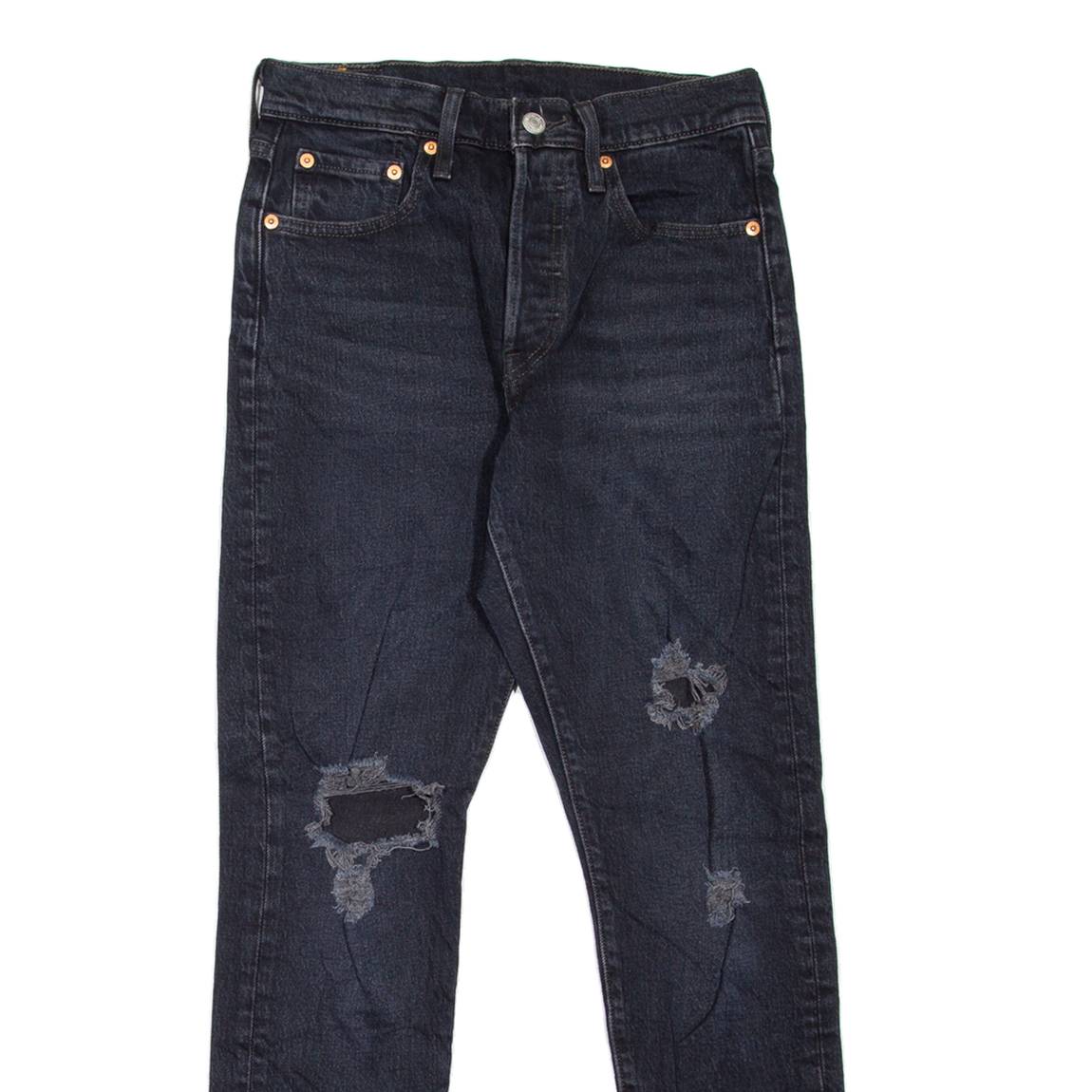 LEVI'S 501S Jeans BIG E Distressed Womens Black Skinny Straight W25 L28