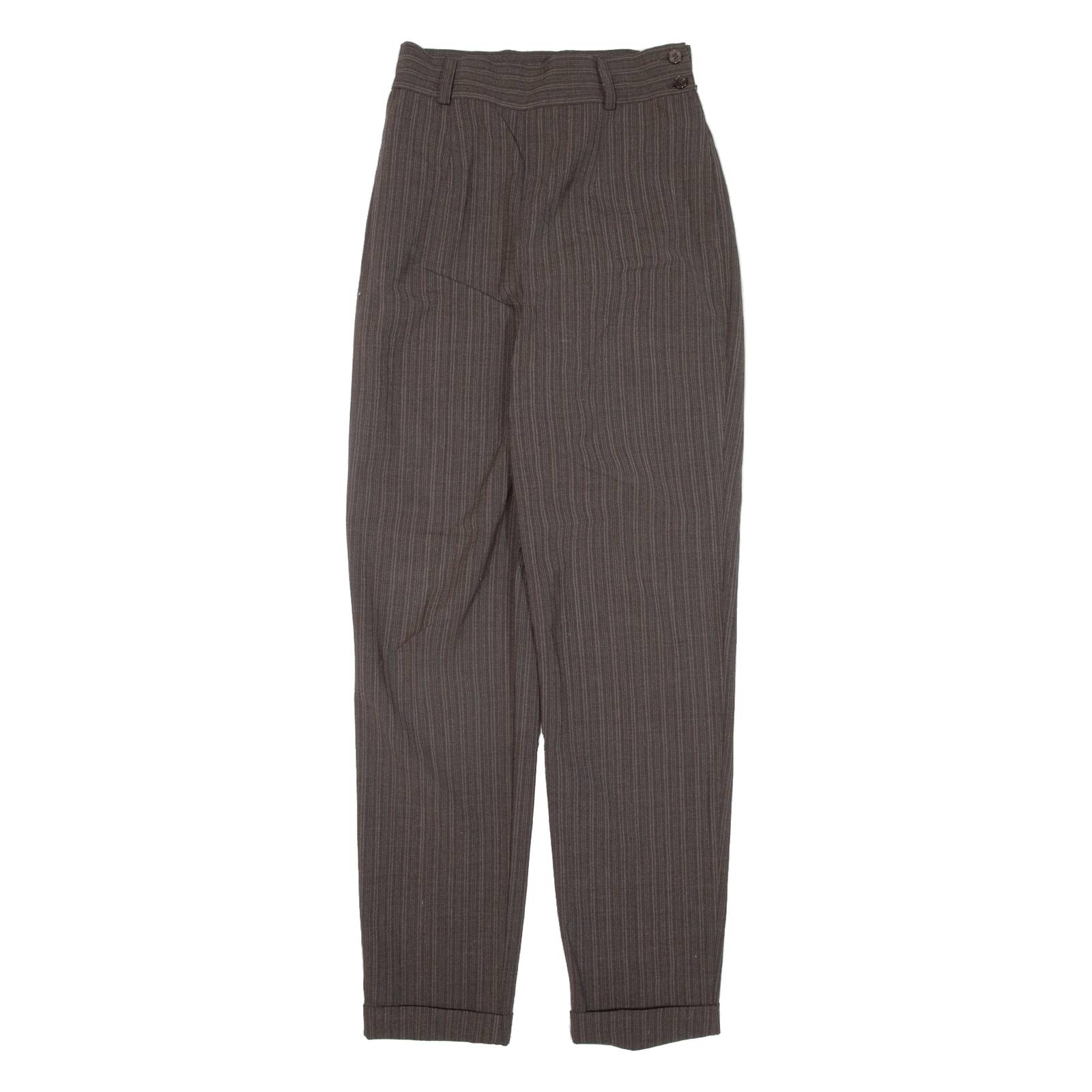 MARINA BABINI Striped Womens Trousers Brown Regular Tapered W24 L29