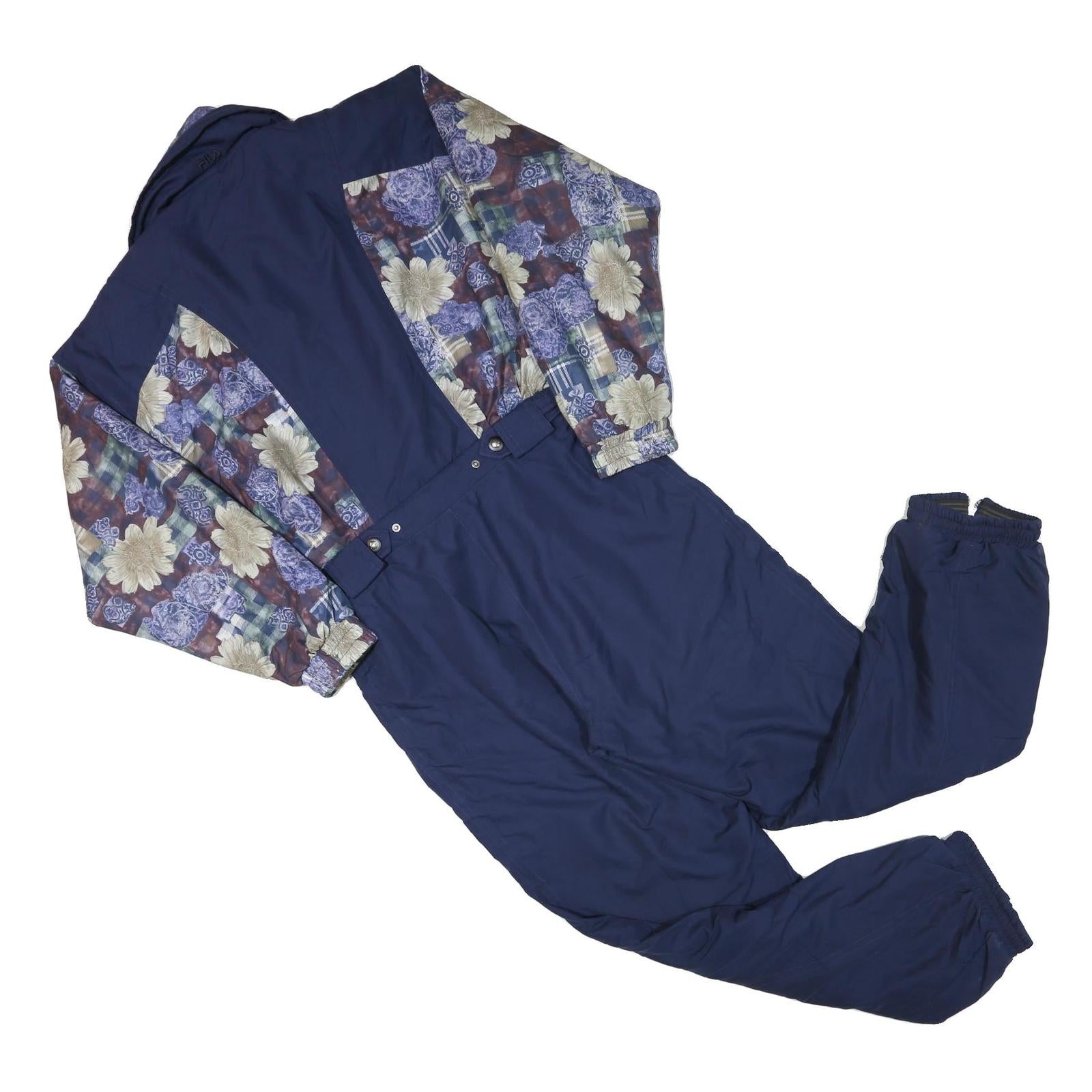 FILA Womens Navy Blue Floral Print Lined Dungarees Regular Polyester UK 12 W32