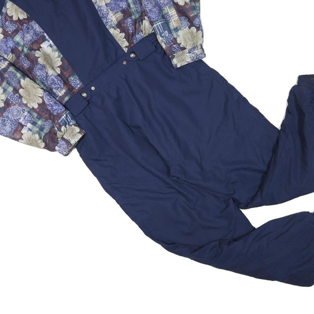 FILA Womens Navy Blue Floral Print Lined Dungarees Regular Polyester UK 12 W32