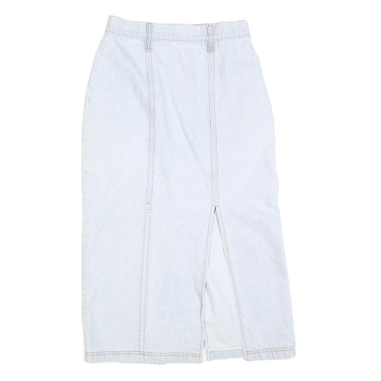 Womens Blue Cotton Straight Knee Length Denim Skirt Size S Zip Closure