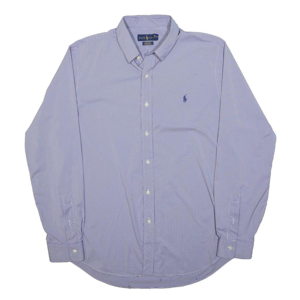 RALPH LAUREN Mens Blue Check Classic Fit L Button-Down Cotton Shirt