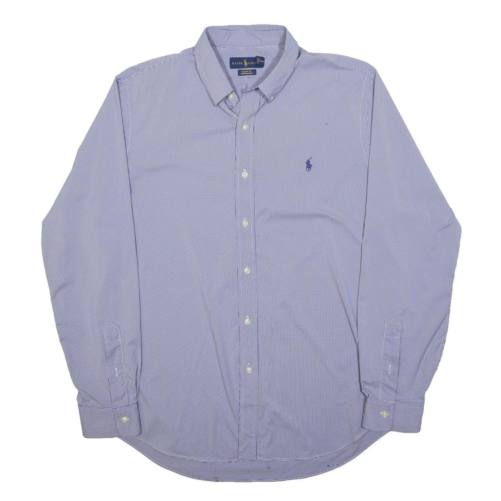 RALPH LAUREN Mens Blue Check Classic Fit L Button-Down Cotton Shirt