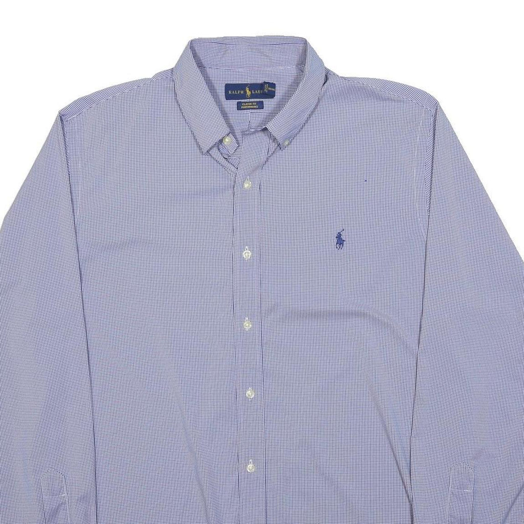 RALPH LAUREN Mens Blue Check Classic Fit L Button-Down Cotton Shirt