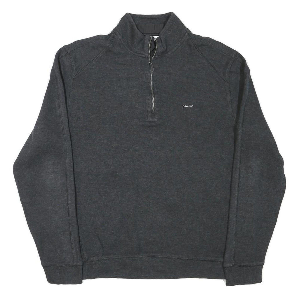 CALVIN KLEIN Womens Grey Jumper Pullover Crew Neck Basic Knit L Casual Cotton