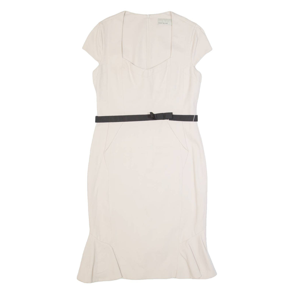 KAREN MILLEN Womens Mermaid Dress Cream Short Sleeve Midi UK 14
