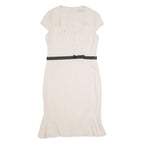 KAREN MILLEN Womens Mermaid Dress Cream Short Sleeve Midi UK 14