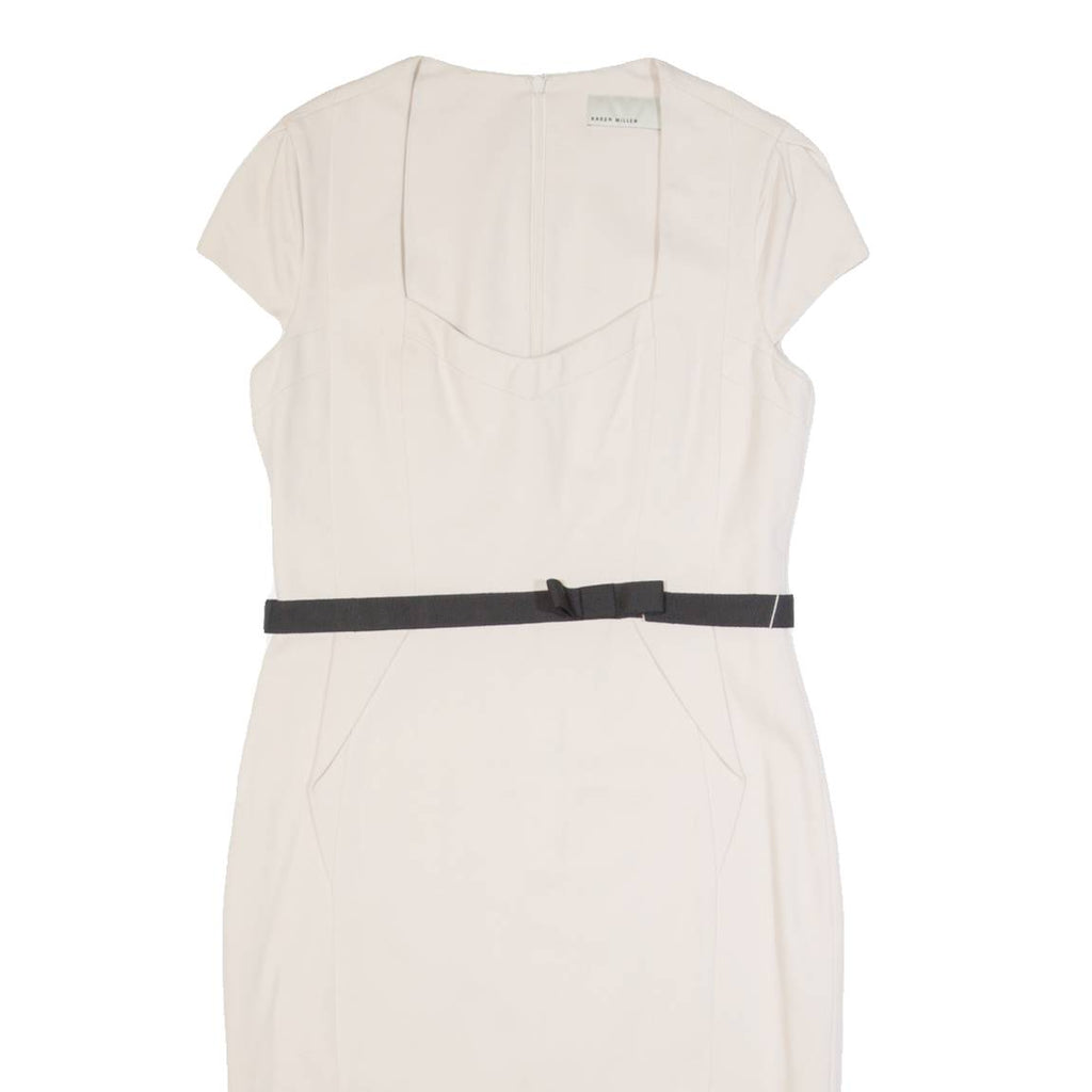 KAREN MILLEN Womens Mermaid Dress Cream Short Sleeve Midi UK 14
