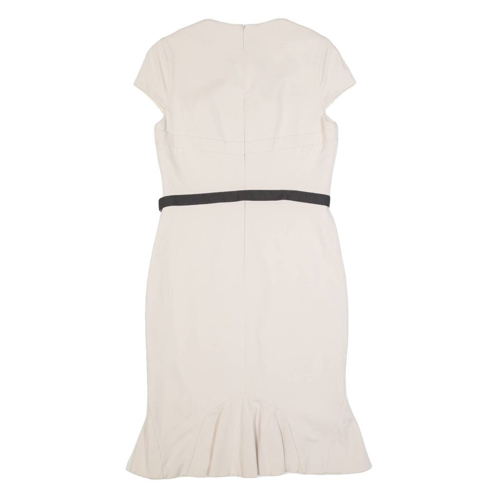 KAREN MILLEN Womens Mermaid Dress Cream Short Sleeve Midi UK 14