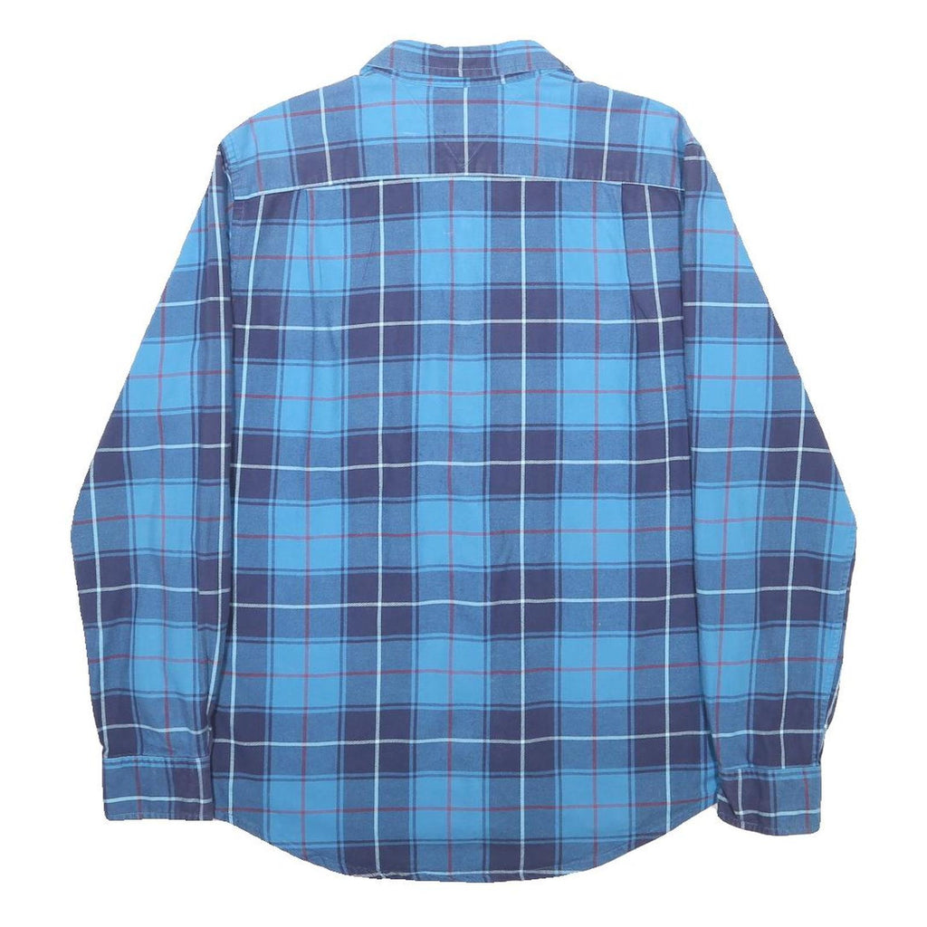 TOMMY HILFIGER Mens Blue Check Shirt L Classic Cotton Long Sleeve Casual
