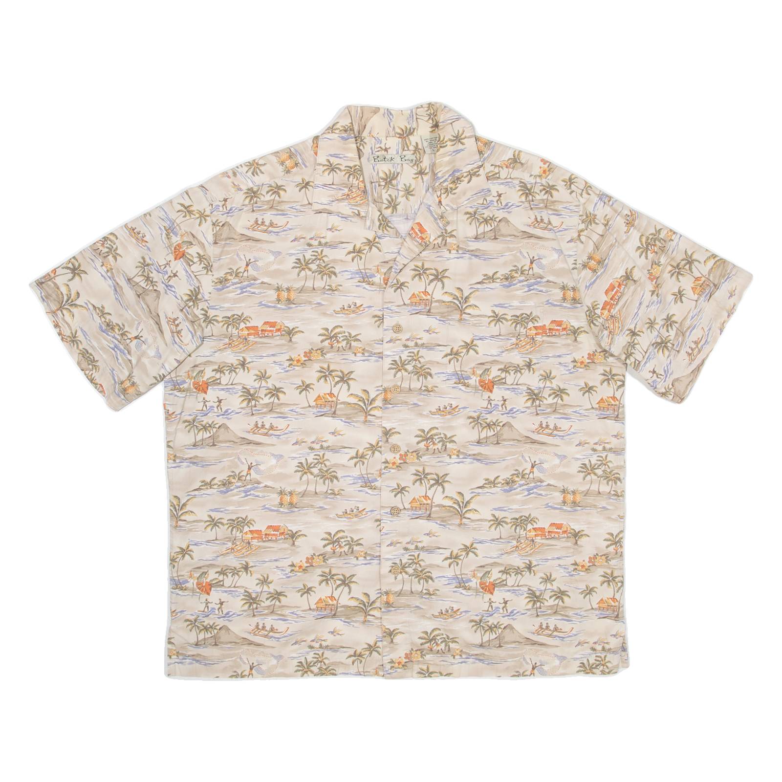 BATIK BAY Mens Hawaiian Shirt Beige Floral L