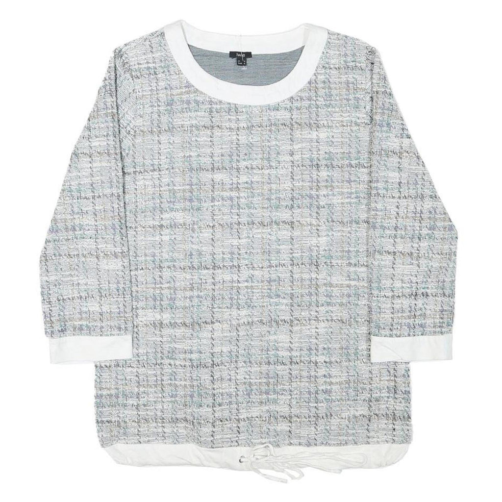 LIVIE Womens Grey & White Printed Top Long Sleeve Crew Neck S Polyester Blend