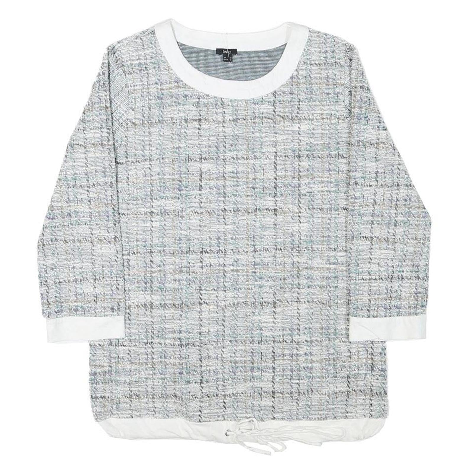 LIVIE Womens Grey & White Printed Top Long Sleeve Crew Neck S Polyester Blend