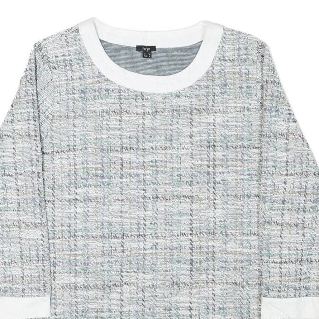 LIVIE Womens Grey & White Printed Top Long Sleeve Crew Neck S Polyester Blend