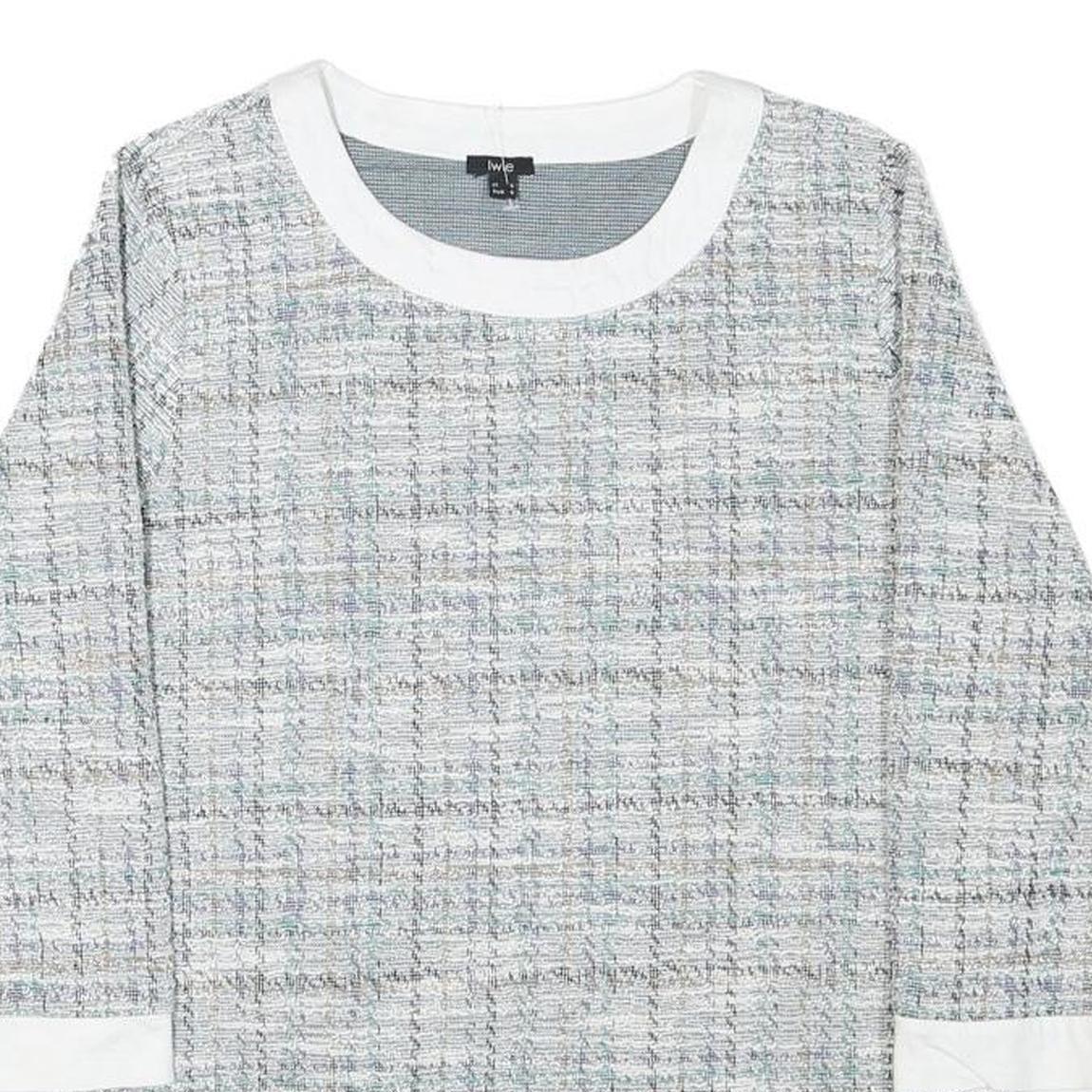 LIVIE Womens Grey & White Printed Top Long Sleeve Crew Neck S Polyester Blend