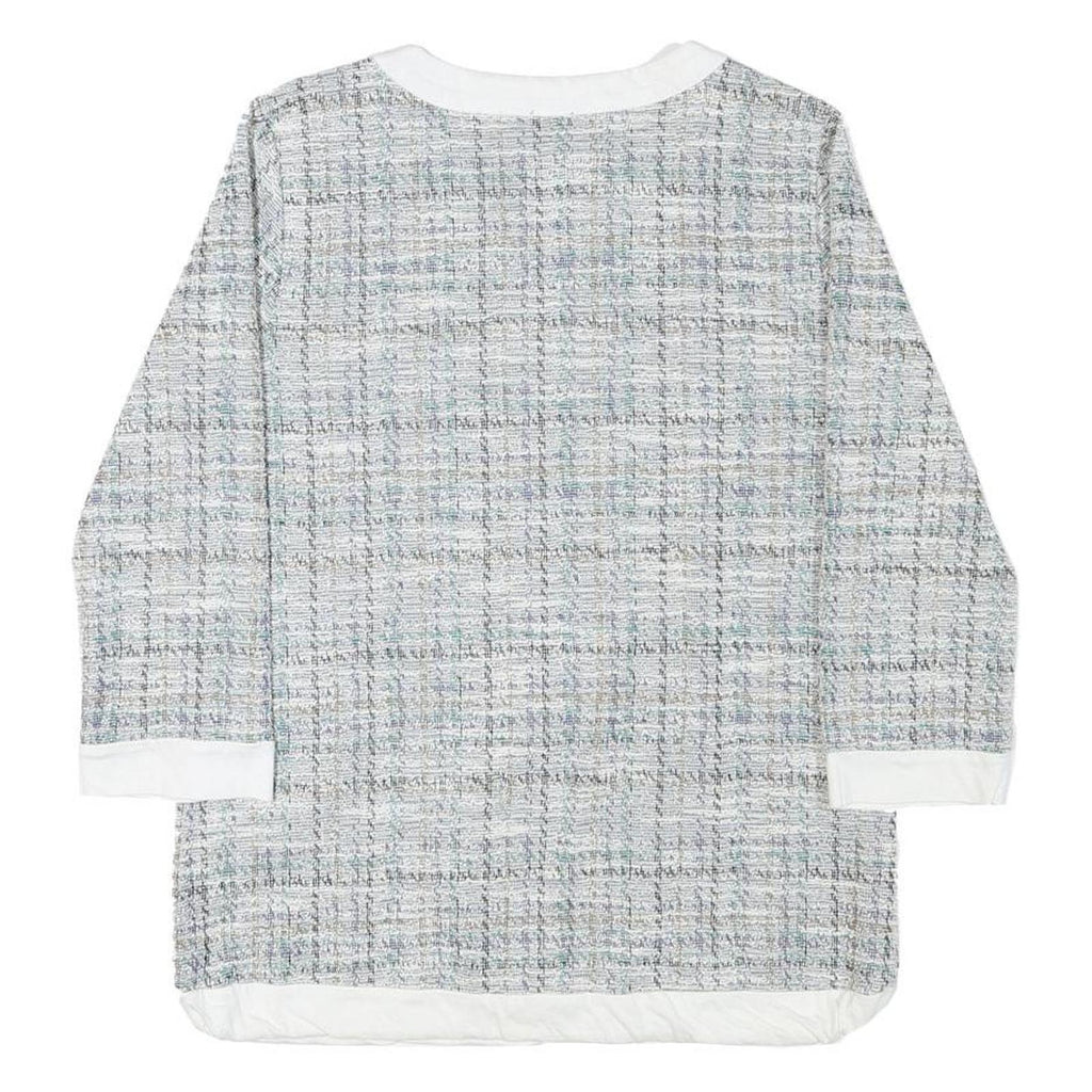 LIVIE Womens Grey & White Printed Top Long Sleeve Crew Neck S Polyester Blend