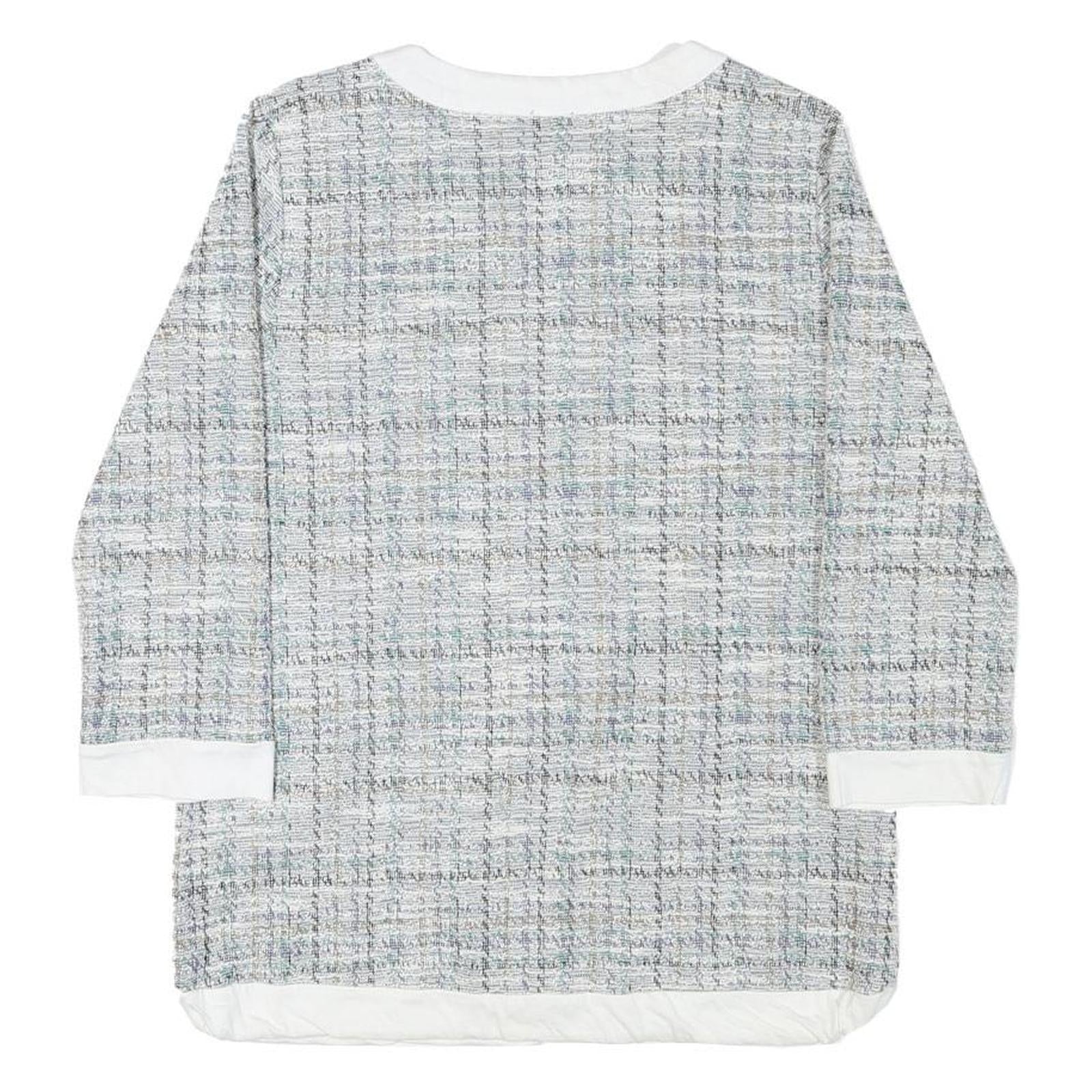 LIVIE Womens Grey & White Printed Top Long Sleeve Crew Neck S Polyester Blend