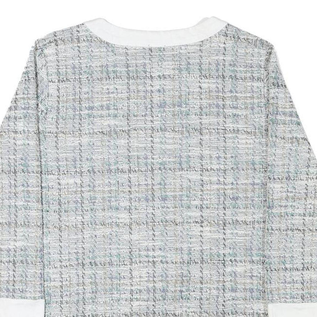 LIVIE Womens Grey & White Printed Top Long Sleeve Crew Neck S Polyester Blend