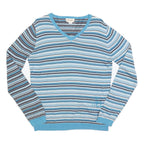 DIESEL Womens Blue Striped Plain V-Neck Basic Knit S Lightweight Jumper