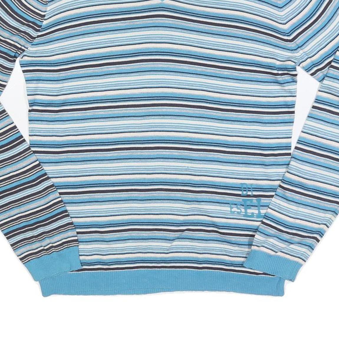 DIESEL Womens Blue Striped Plain V-Neck Basic Knit S Lightweight Jumper