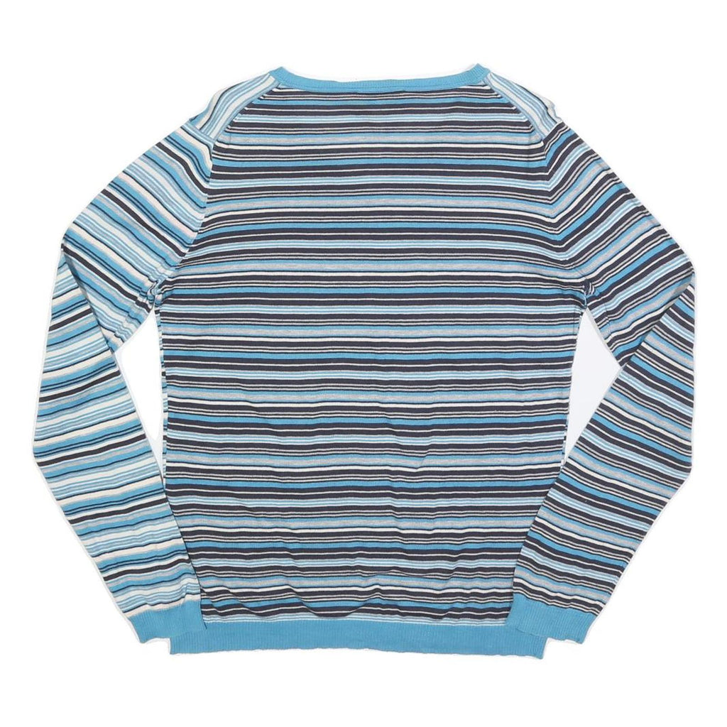 DIESEL Womens Blue Striped Plain V-Neck Basic Knit S Lightweight Jumper