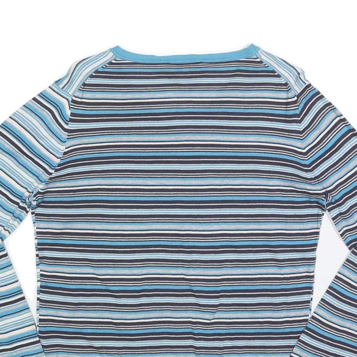 DIESEL Womens Blue Striped Plain V-Neck Basic Knit S Lightweight Jumper