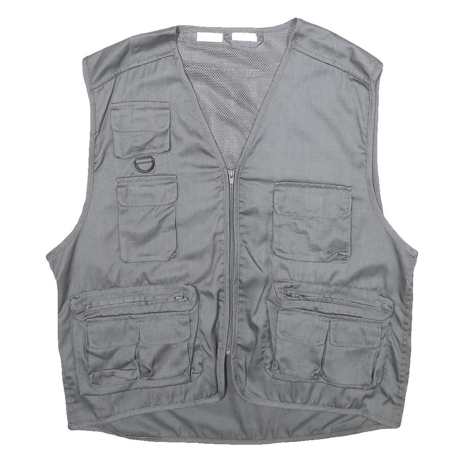 CHALET Mens Grey Utility Jacket L Polyester Blend Plain Multi Pocket Zip