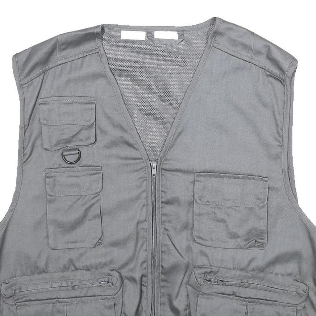 CHALET Mens Grey Utility Jacket L Polyester Blend Plain Multi Pocket Zip