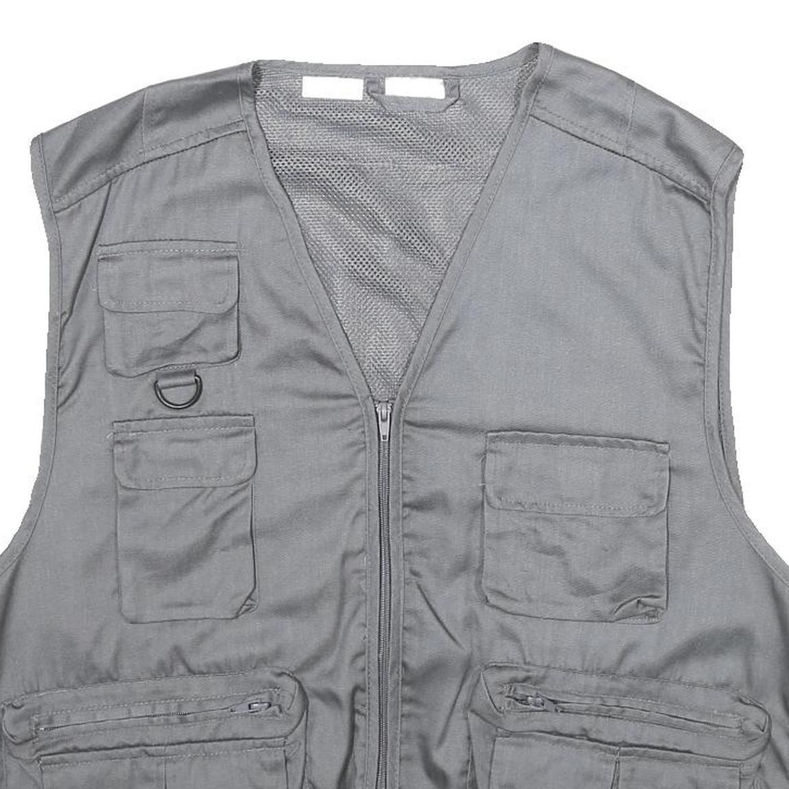 CHALET Mens Grey Utility Jacket L Polyester Blend Plain Multi Pocket Zip