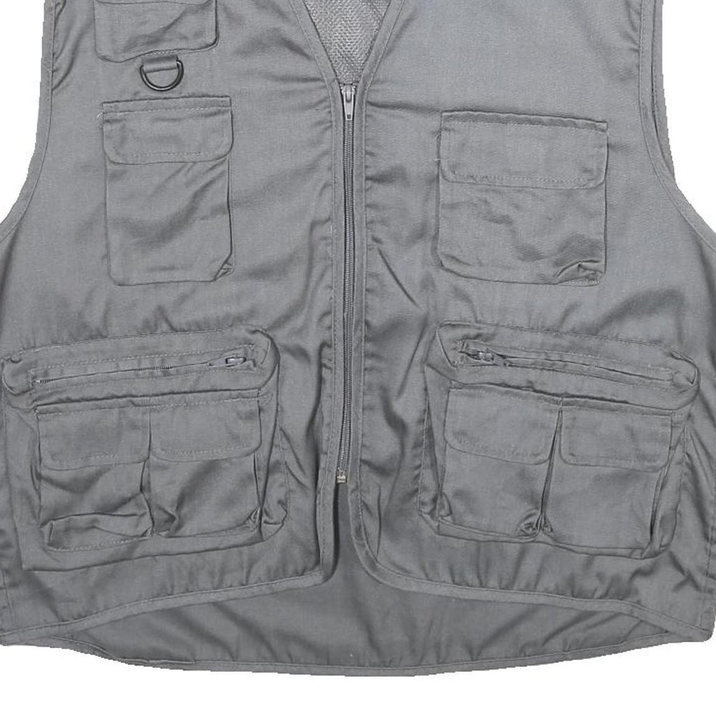 CHALET Mens Grey Utility Jacket L Polyester Blend Plain Multi Pocket Zip