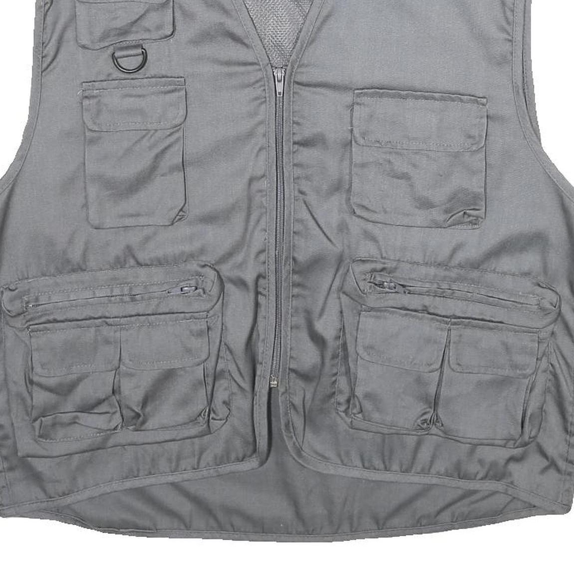 CHALET Mens Grey Utility Jacket L Polyester Blend Plain Multi Pocket Zip