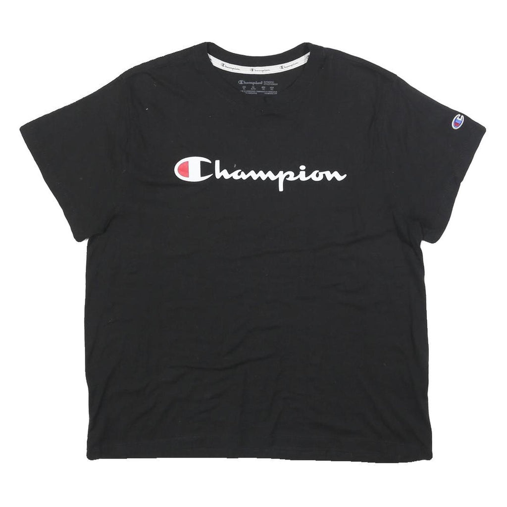 CHAMPION Womens Black Cotton Blend Classic Logo T-Shirt XL Short Sleeve Crew