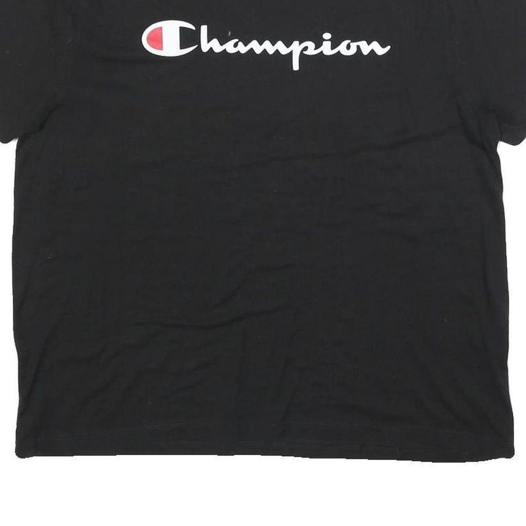 CHAMPION Womens Black Cotton Blend Classic Logo T-Shirt XL Short Sleeve Crew