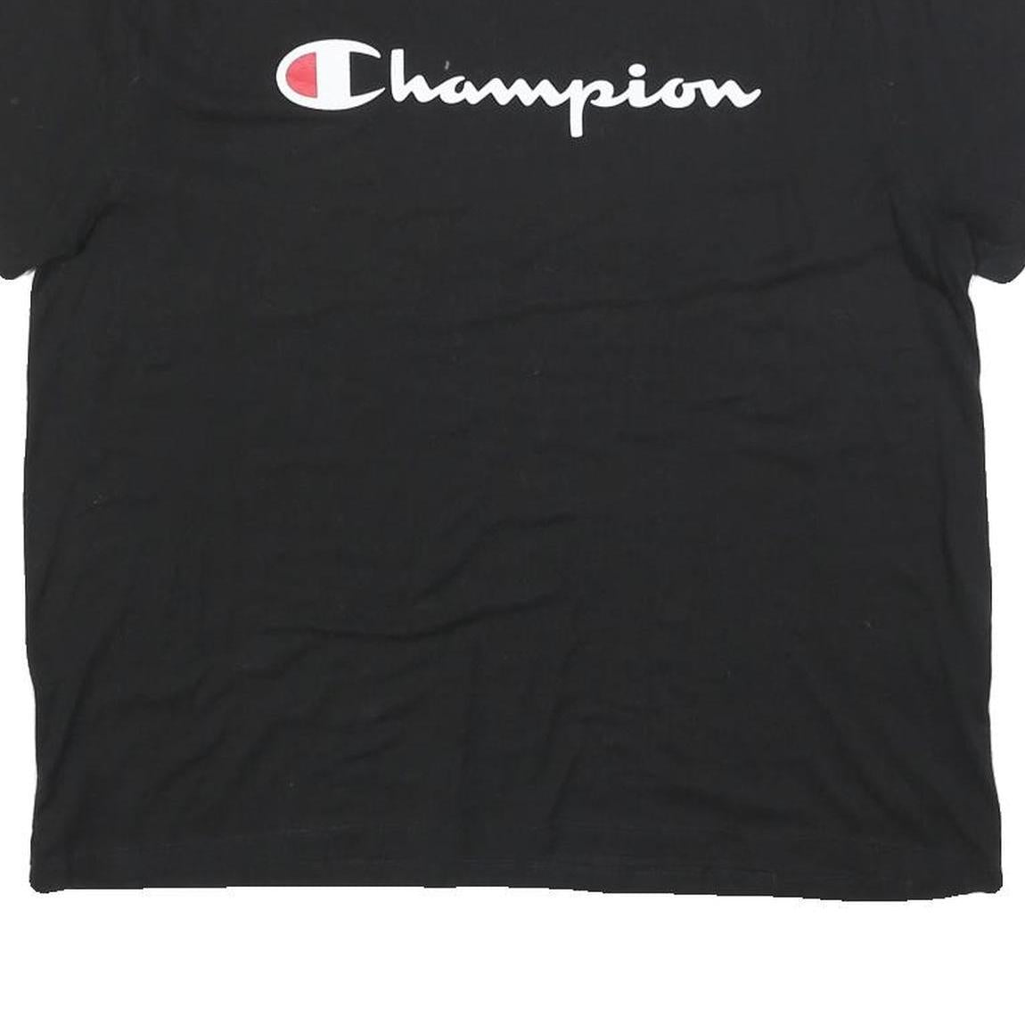 CHAMPION Womens Black Cotton Blend Classic Logo T-Shirt XL Short Sleeve Crew