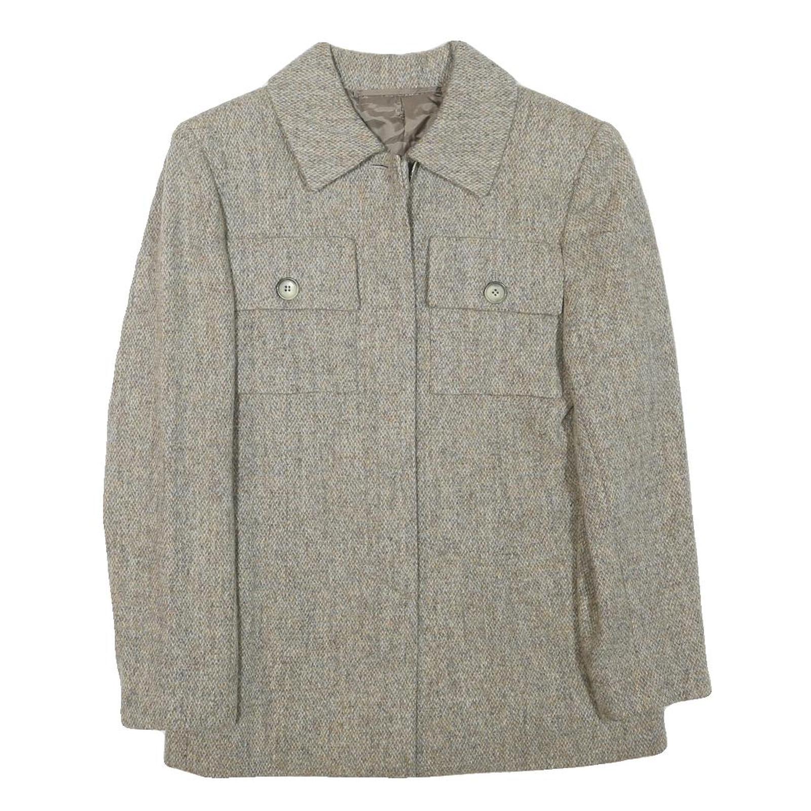 Womens Beige Wool Blend Button Jacket Size S Classic Fit Plain