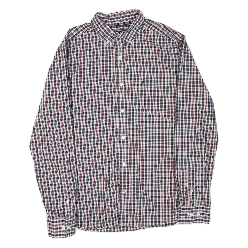 NAUTICA Mens Blue & Red Check Shirt M Long Sleeve Cotton Blend Casual