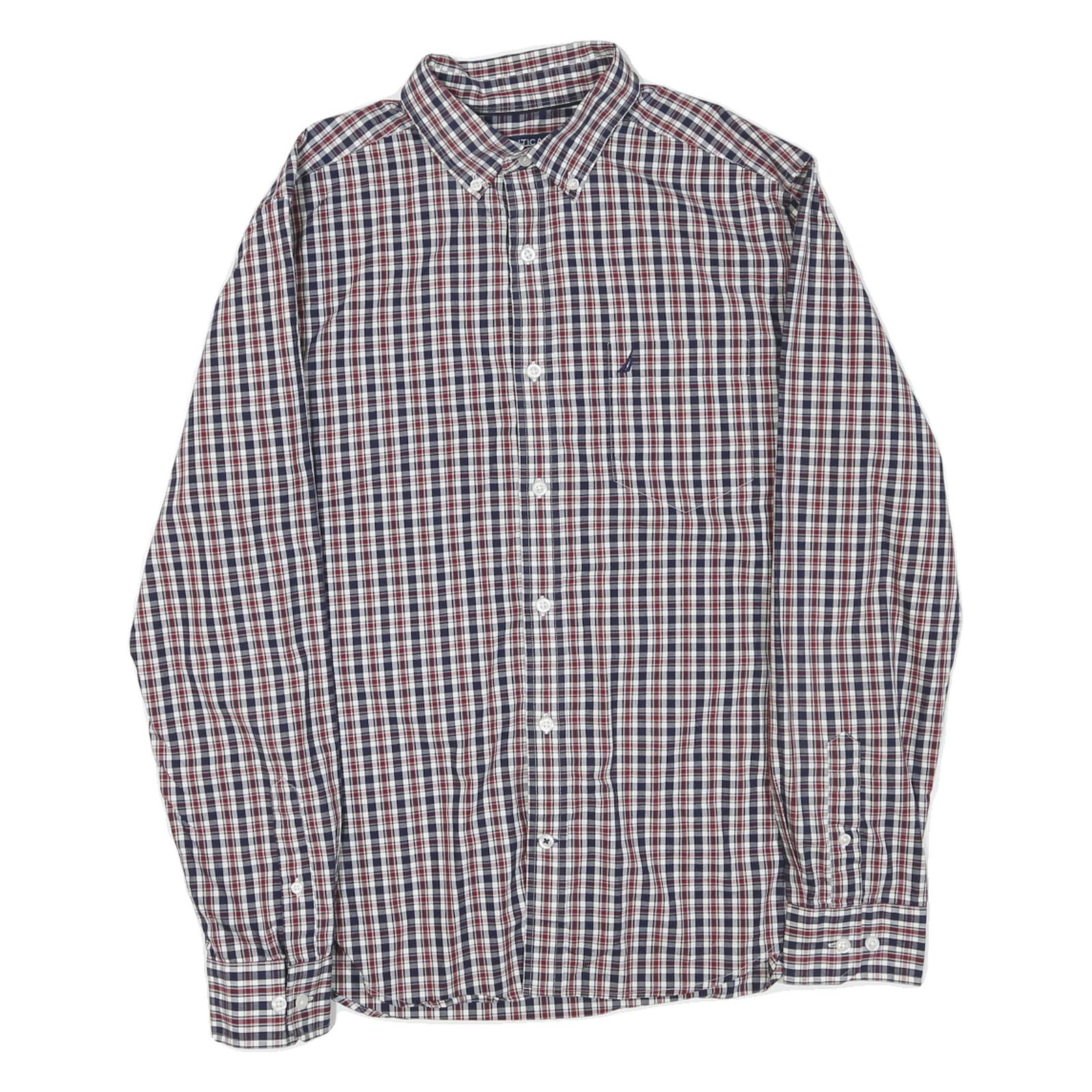 NAUTICA Mens Blue & Red Check Shirt M Long Sleeve Cotton Blend Casual