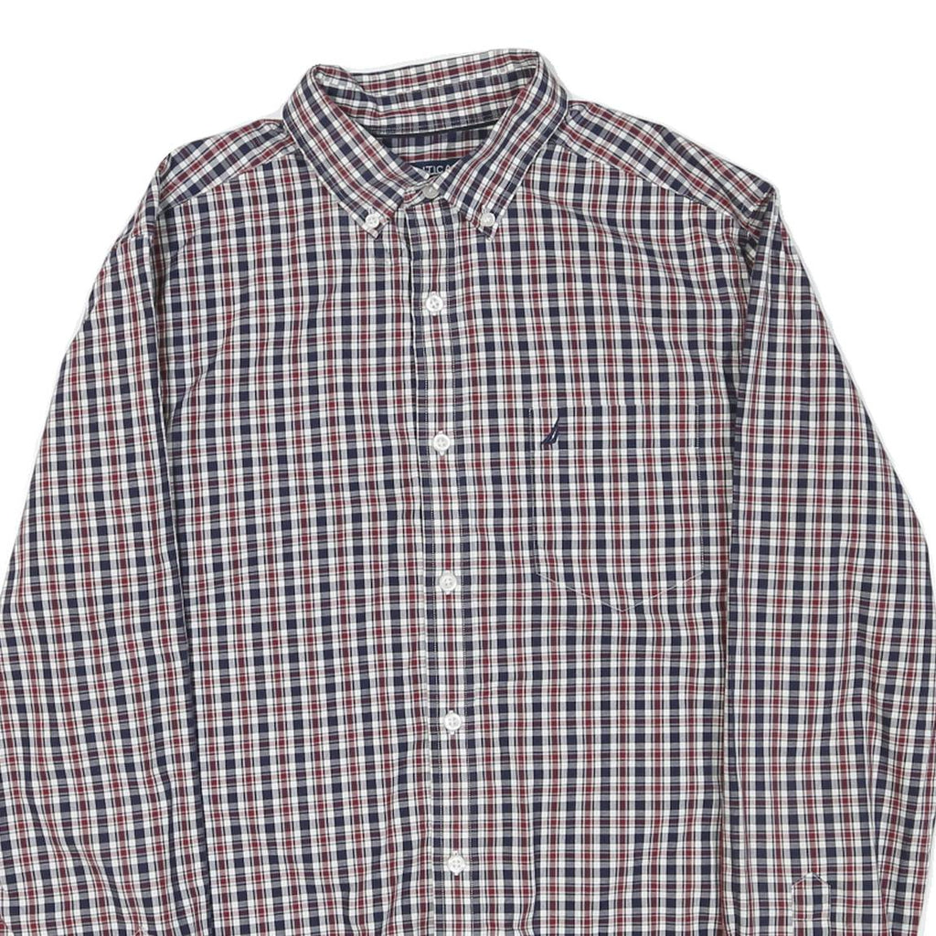 NAUTICA Mens Blue & Red Check Shirt M Long Sleeve Cotton Blend Casual