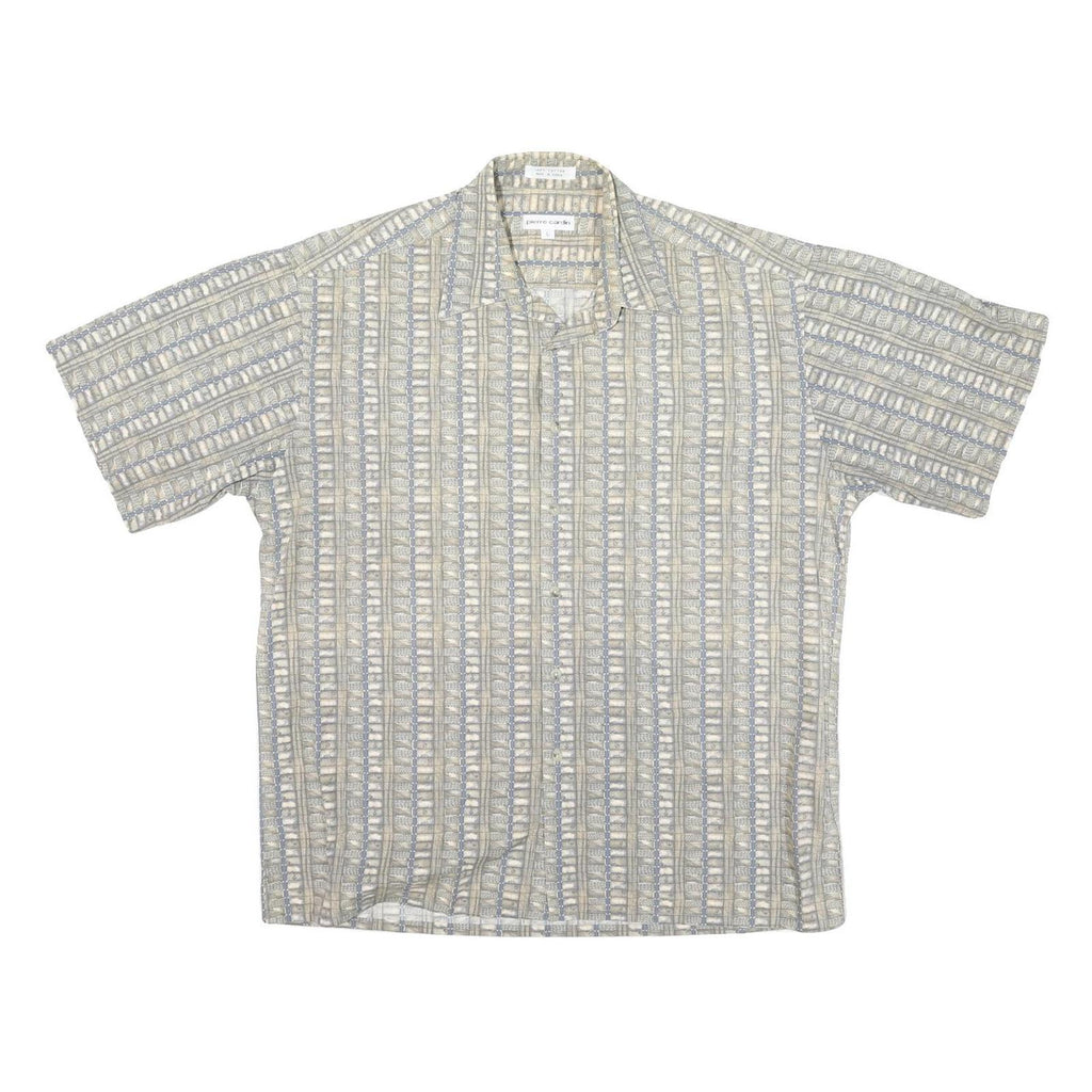 PIERRE CARDIN Mens Beige & Grey Short Sleeve Shirt L Cotton Blend Casual Summer