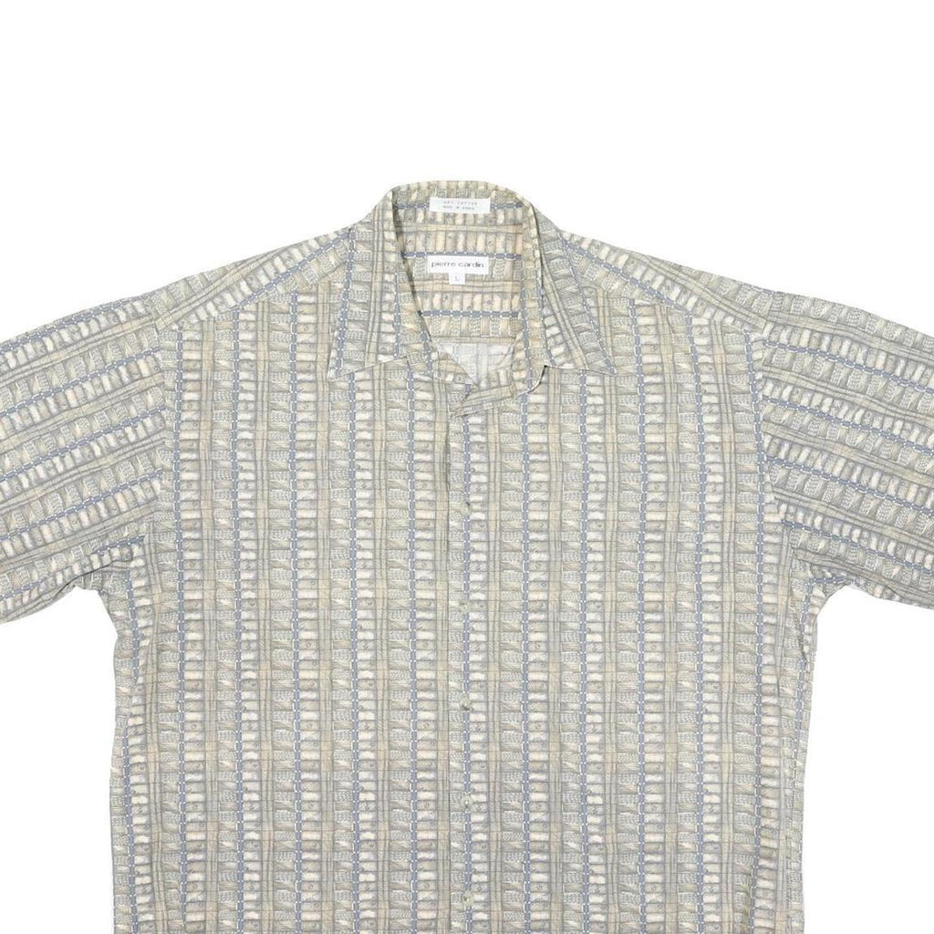 PIERRE CARDIN Mens Beige & Grey Short Sleeve Shirt L Cotton Blend Casual Summer